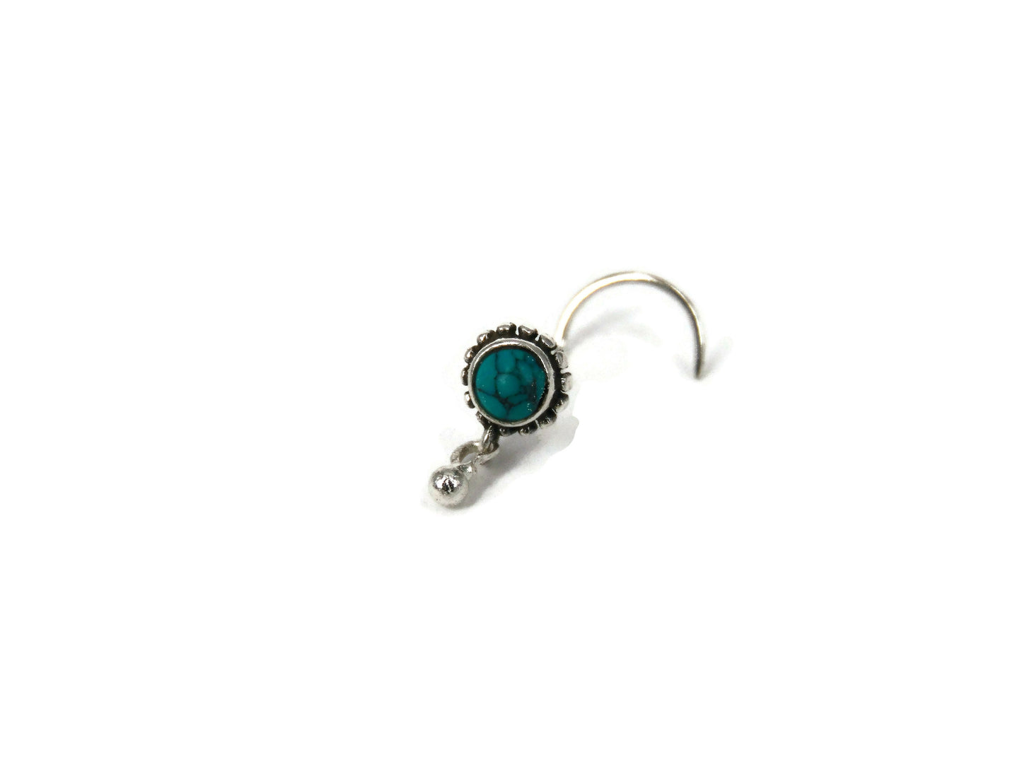 Gemstone Flower Nose Stud With Ball Charm (Code: NS46)