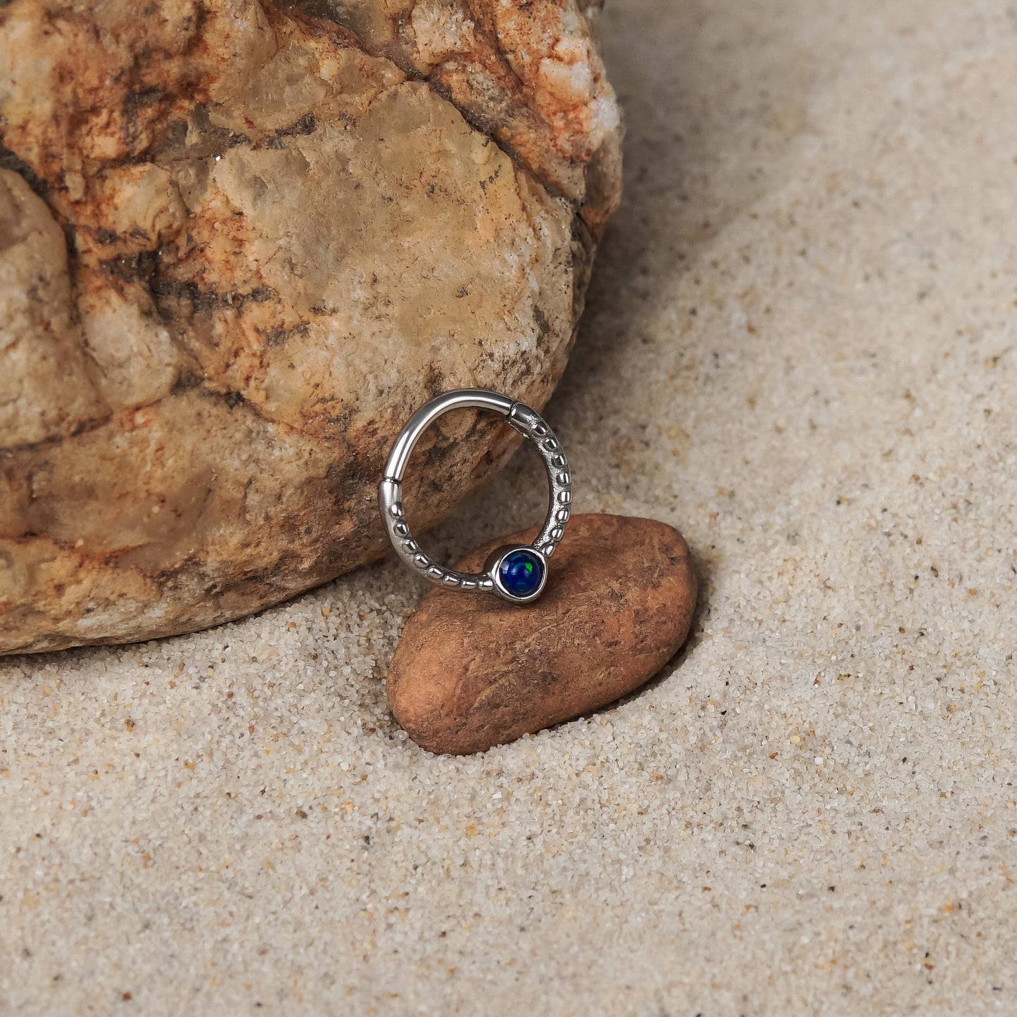 Silver Plated Septum Ring Set With Synthetic Opal