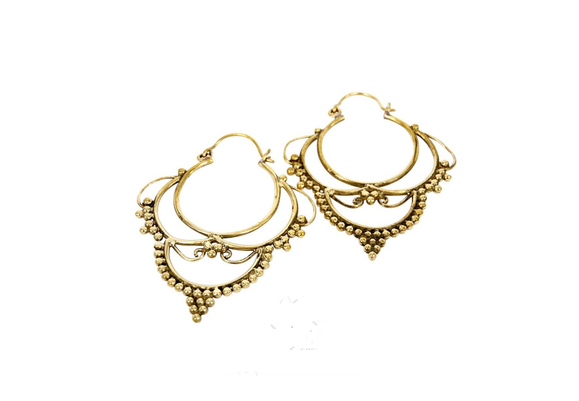 Ethnic Drop Earrings With Small Dots (Code: EB37)