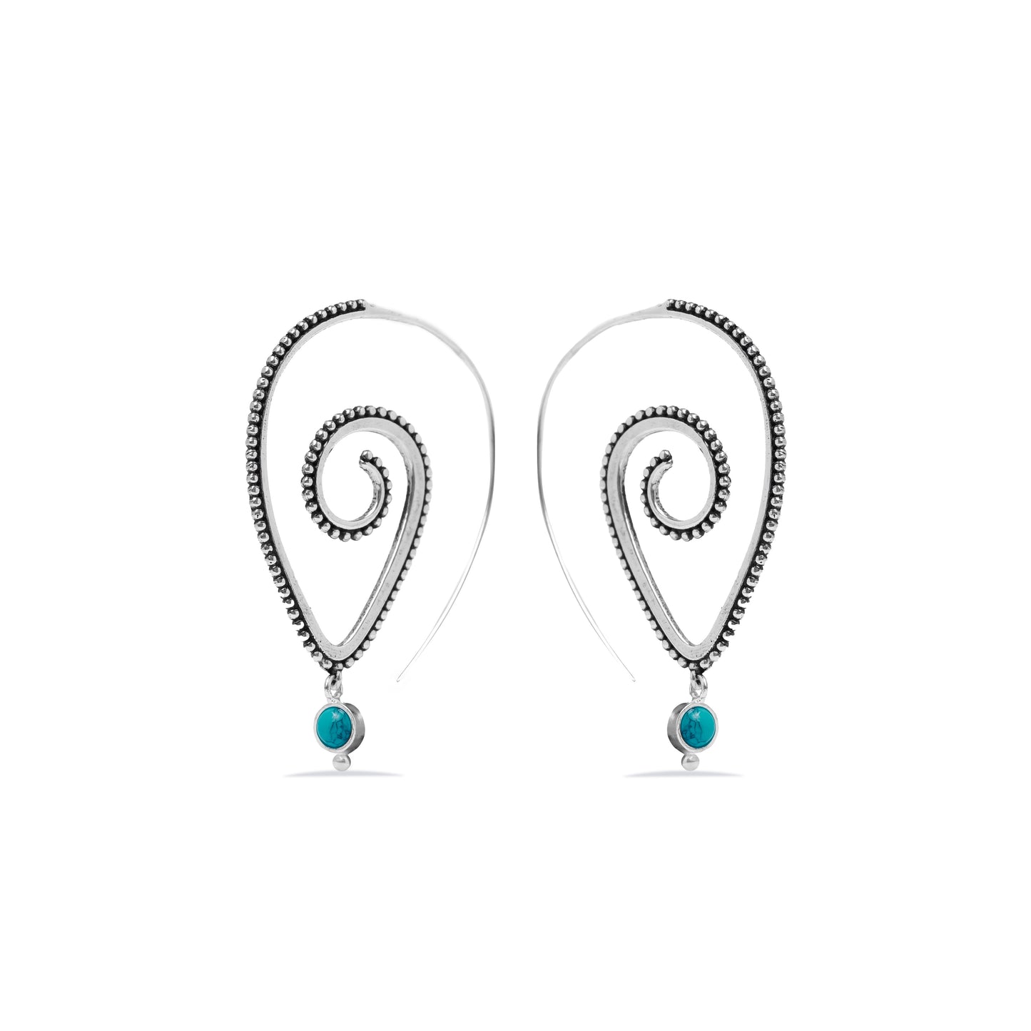 Oversized Spiral Earrings With Turquoise Stone (Code: EB47)