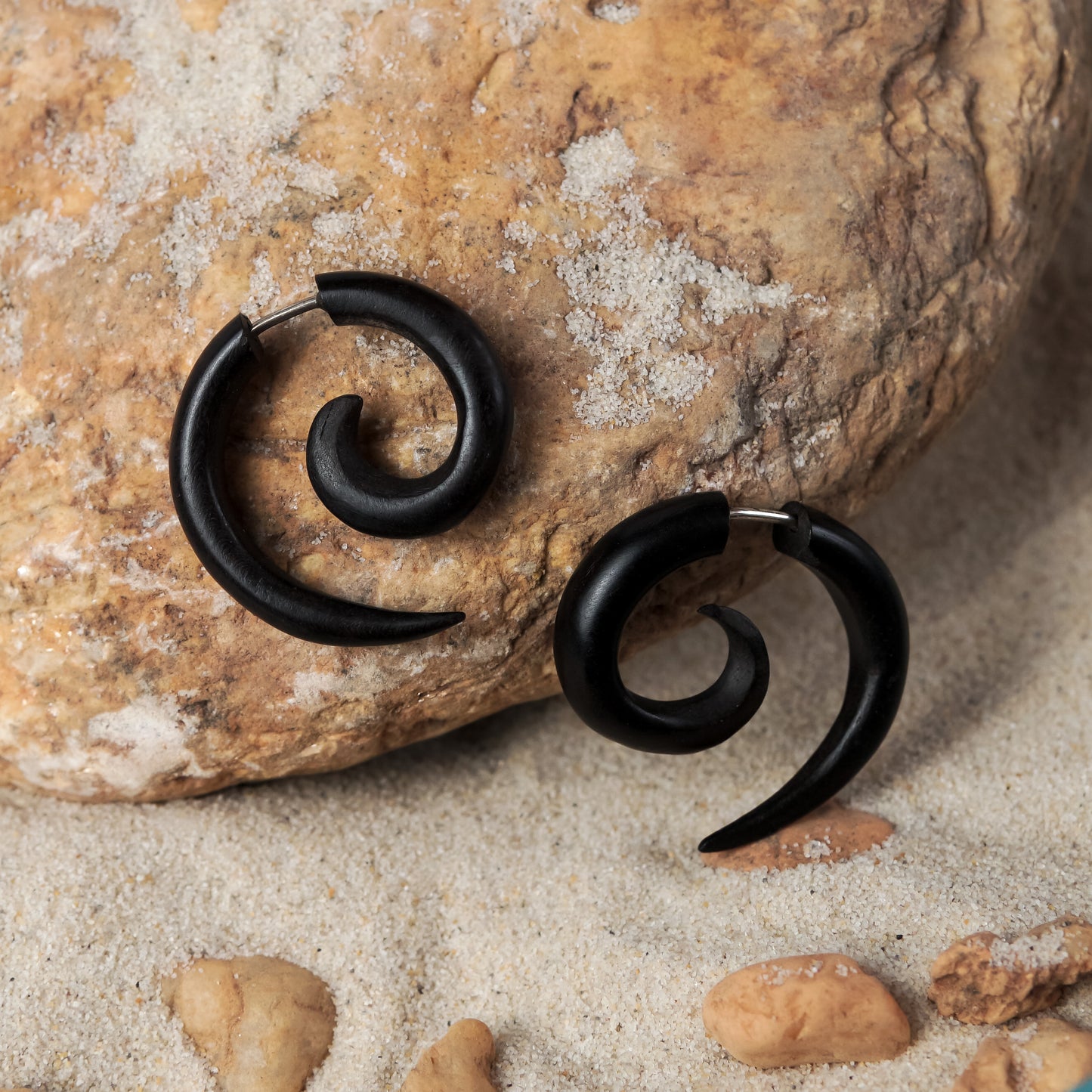 Spiral Fake Gauge Earrings made of Wood