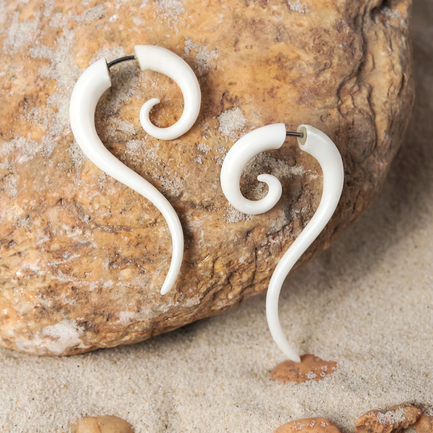 Spiral Fake Gauge Earrings made of Bone