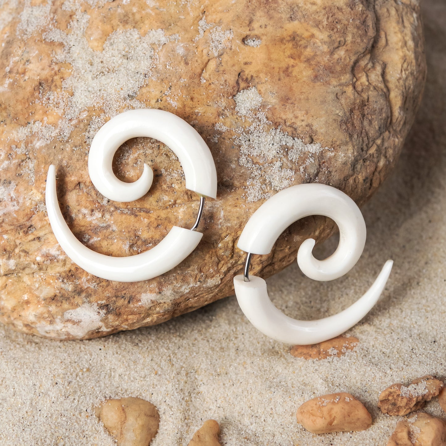 Spiral Fake Gauge Earrings made of Bone