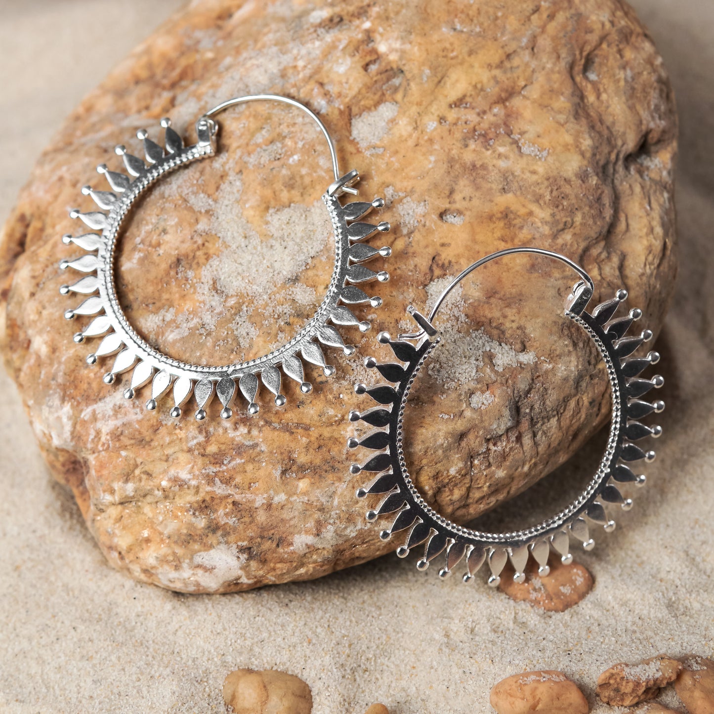 Sun Hoop Earrings With Small Dots (Code: ES51)