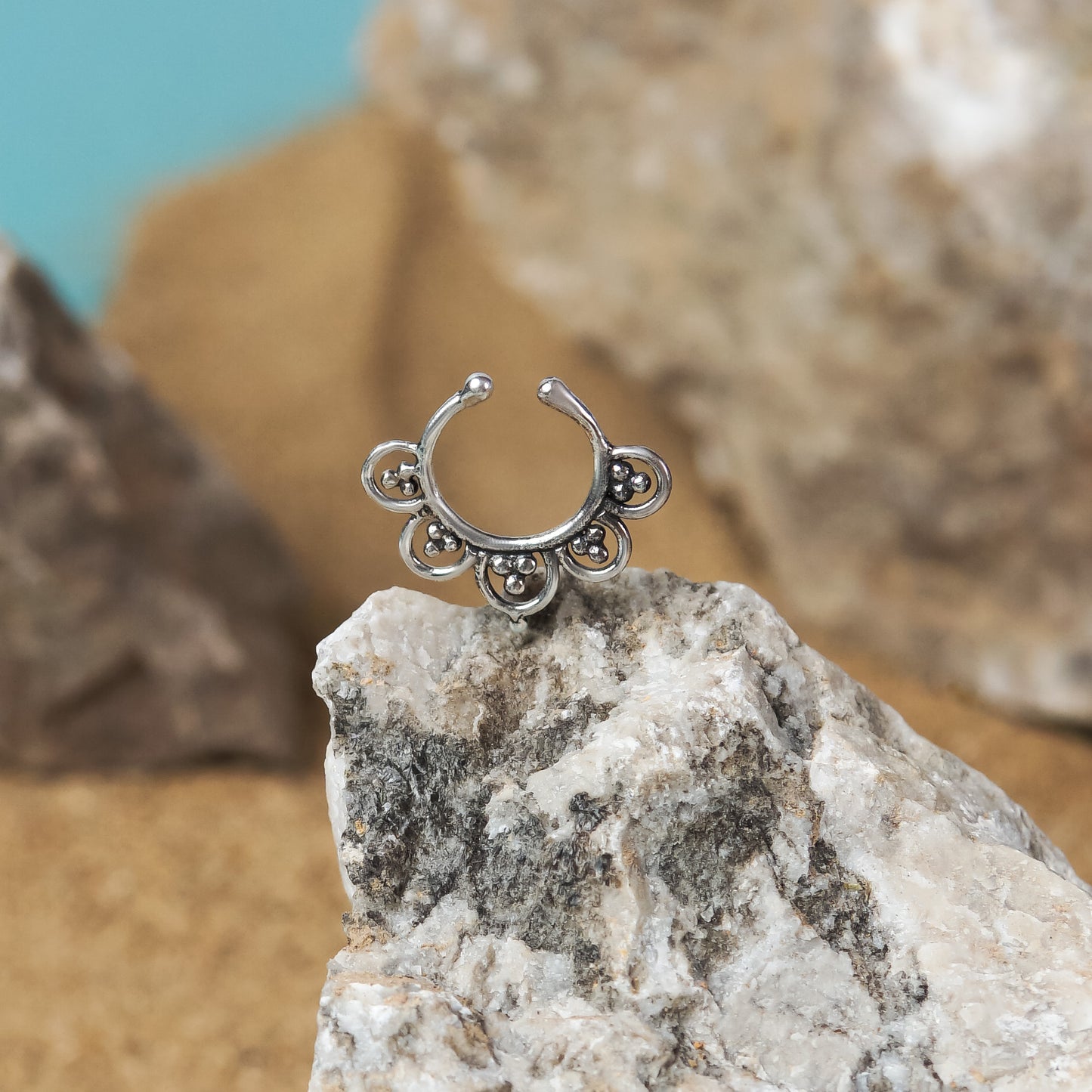 Lotus With Dots Fake Septum Piercing (code: SF4)