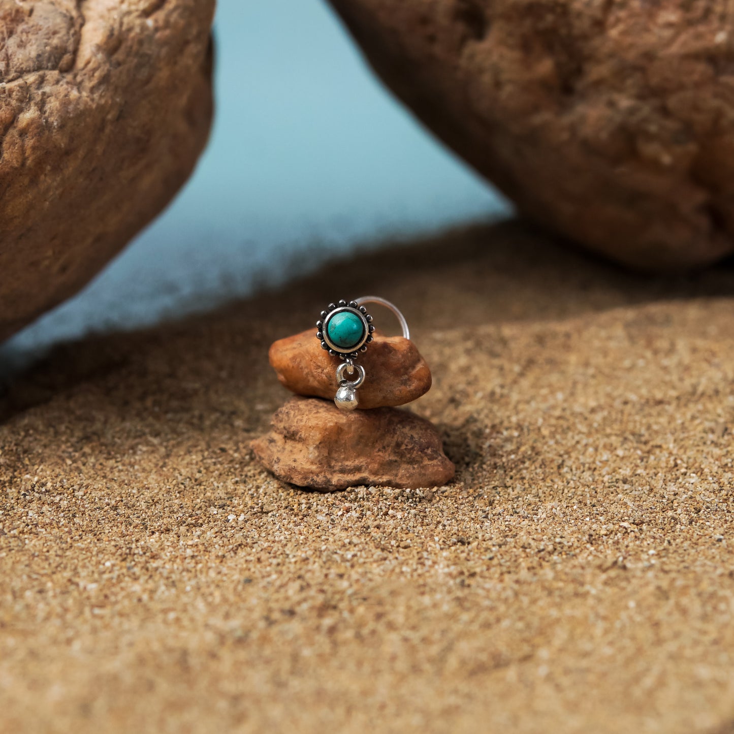 Gemstone Flower Nose Stud With Ball Charm (Code: NS46)