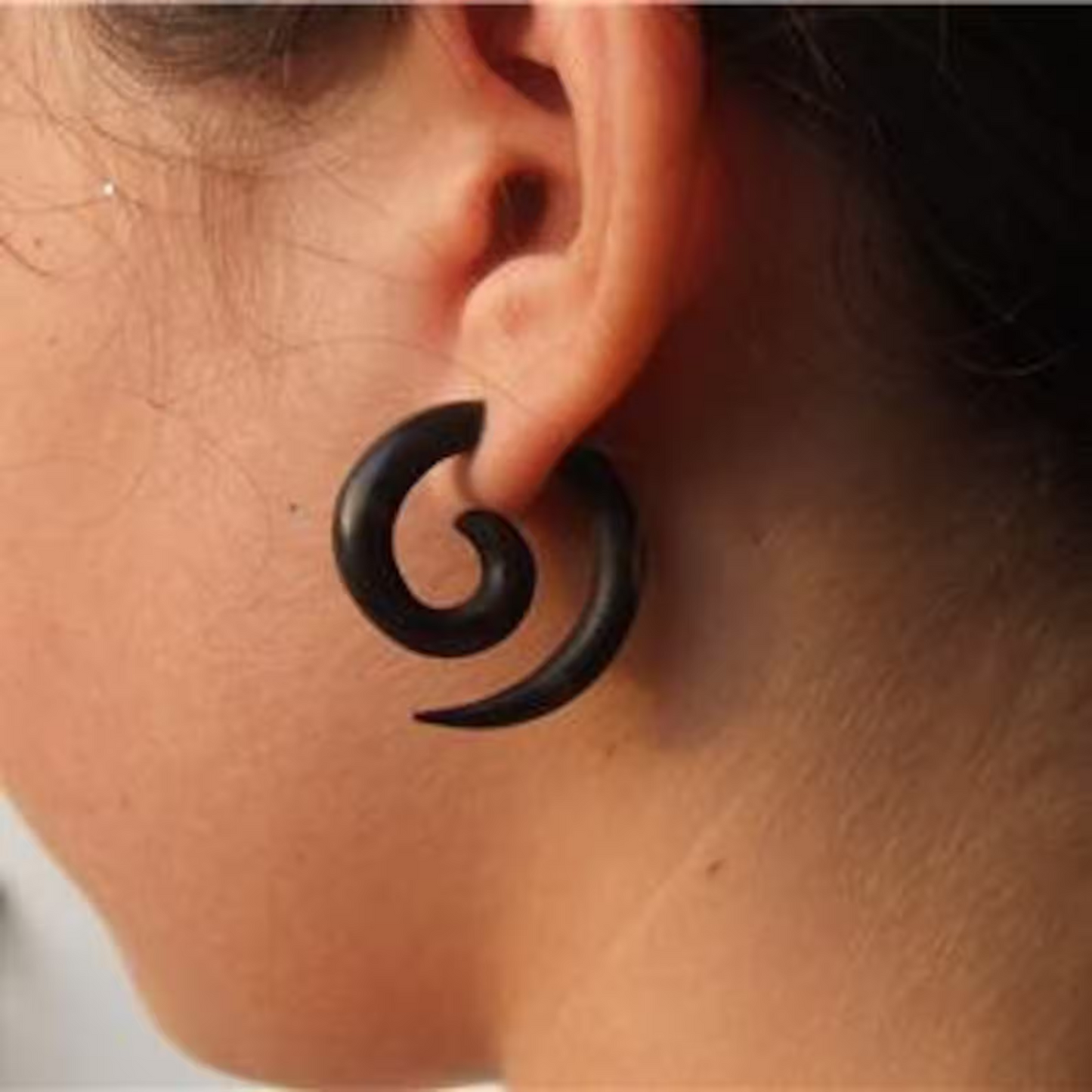 Spiral Fake Gauge Earrings made of Wood