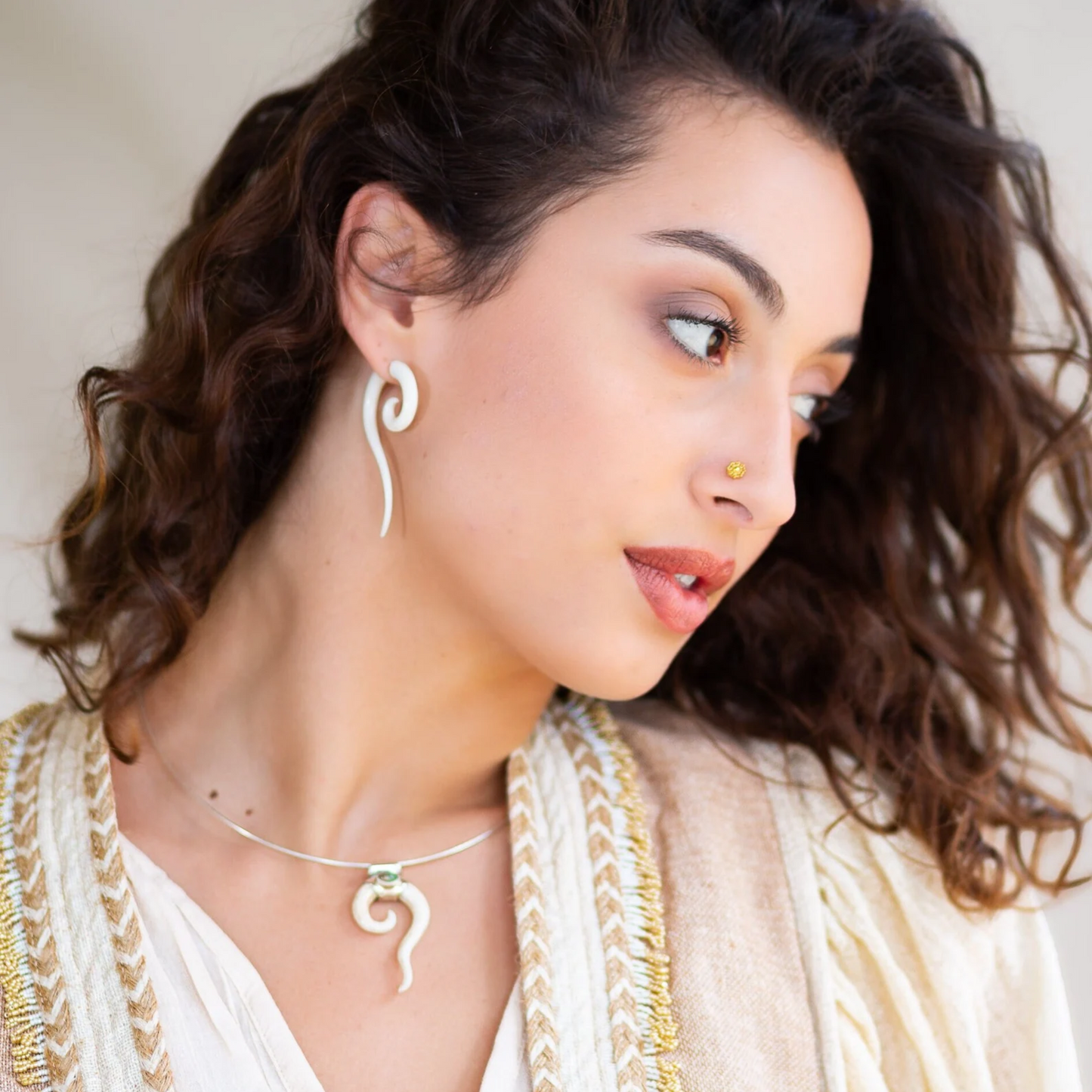 Spiral Fake Gauge Earrings made of Bone