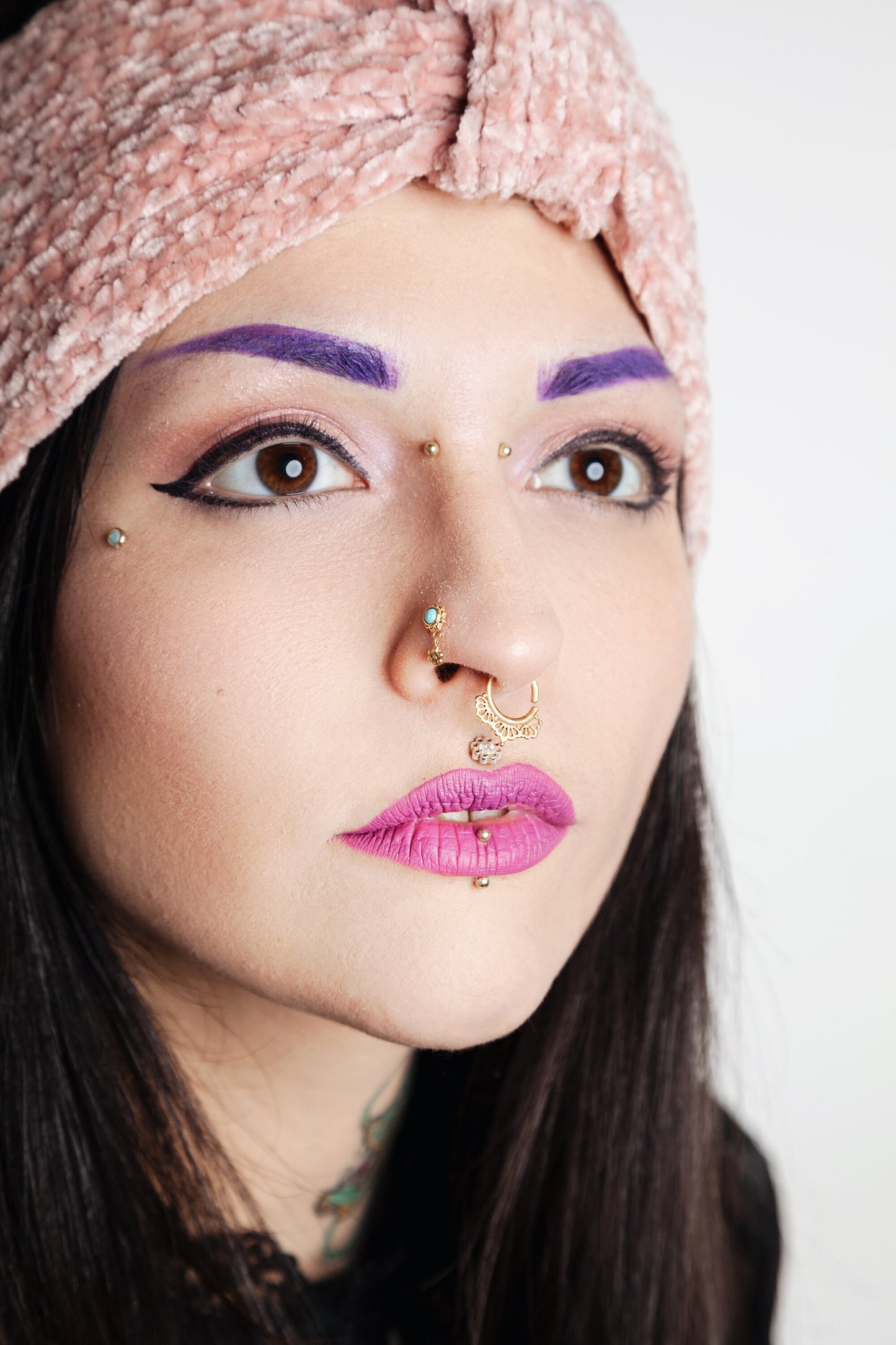 Gemstone Mandala With Flower Charm Nose Stud (Code: NS42)