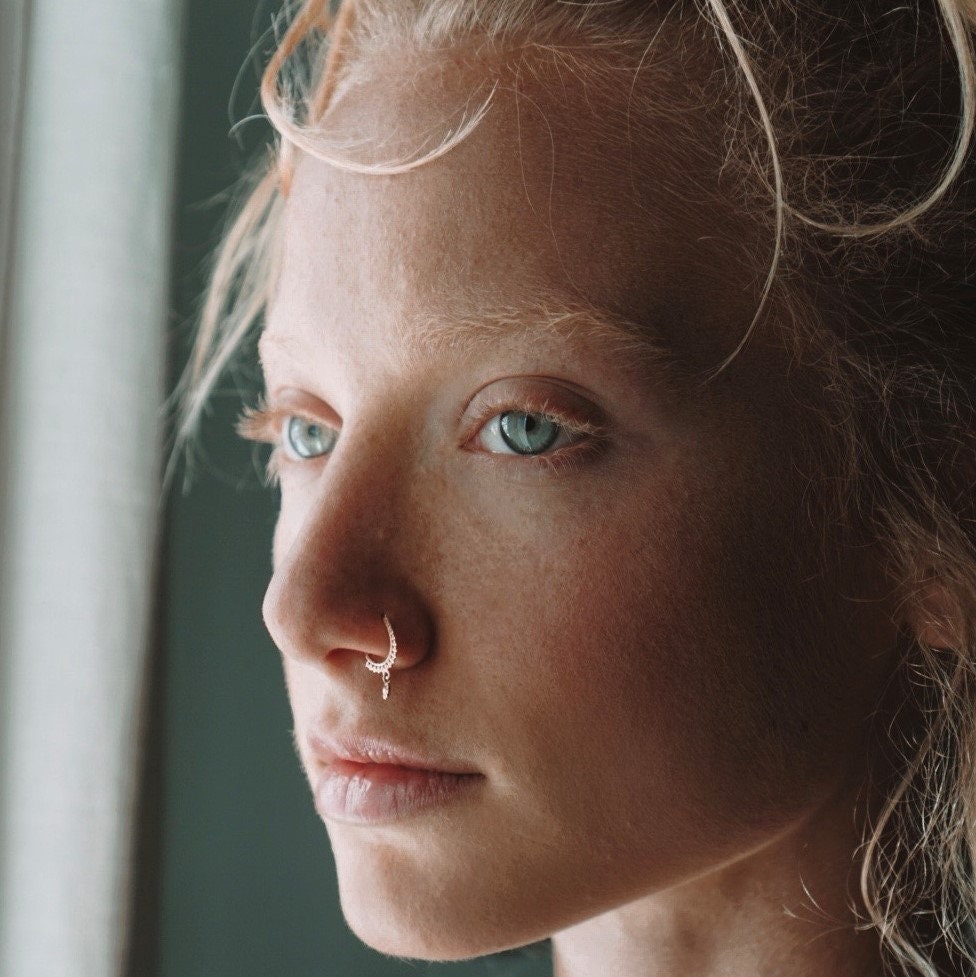Small Dots With Flower Charm Nose Ring (Code: NL9)