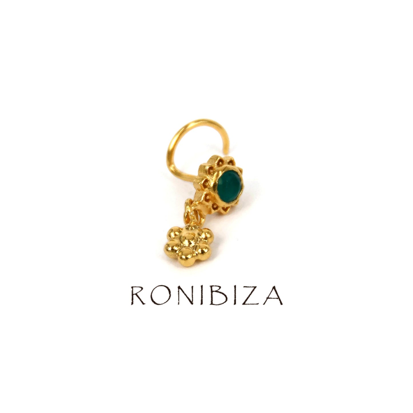 Gemstone Mandala With Flower Charm Nose Stud (Code: NS42)
