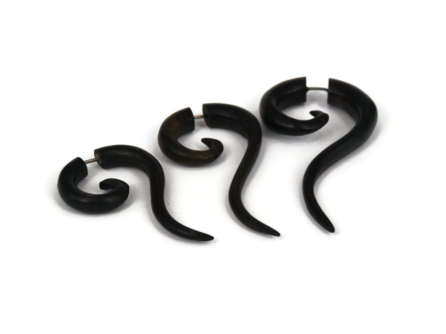 Black Spiral Fake Gauge Earrings made of Wood
