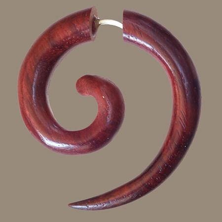 Spiral Fake Gauge Earrings made of Wood