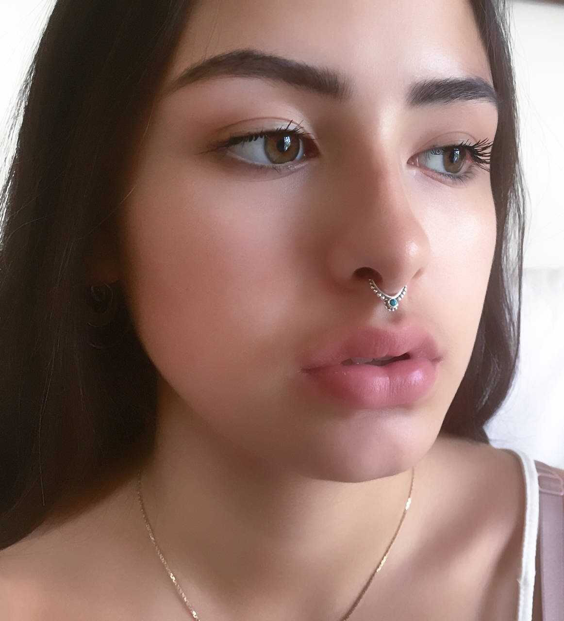 Turquoise/Green Onyx With Dots Septum Ring (code: S22)