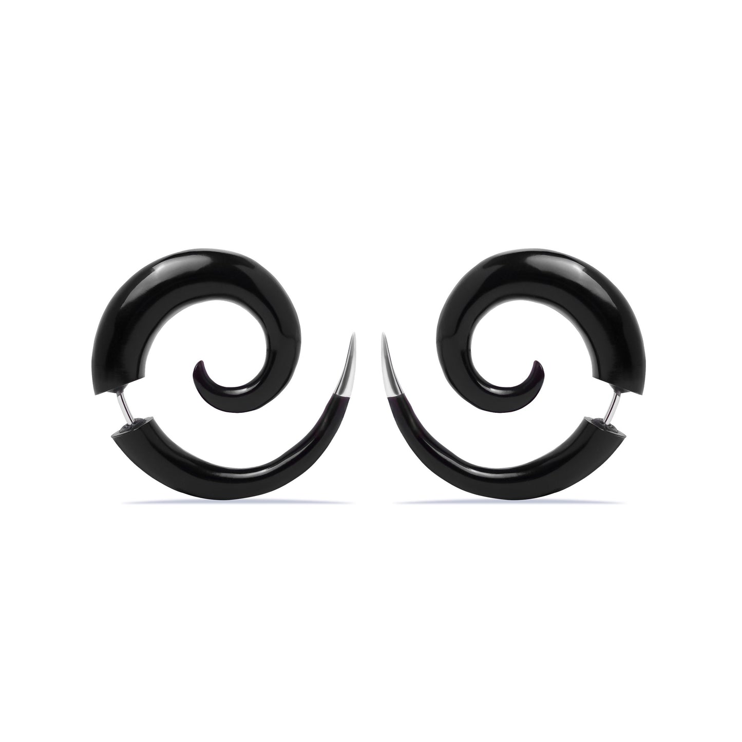 Spiral Fake Gauge Earrings made of Wood with Gold or Silver end