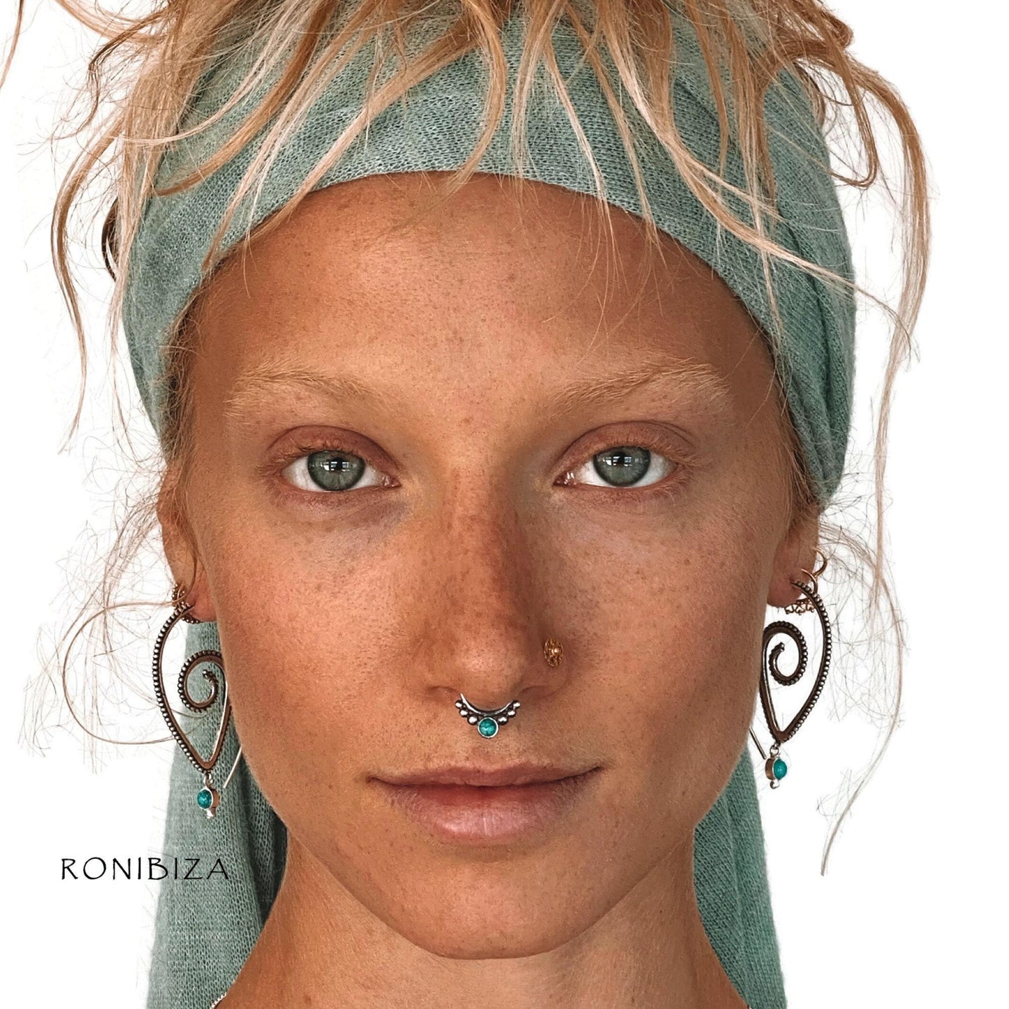 Oversized Spiral Earrings With Turquoise Stone (Code: EB47)