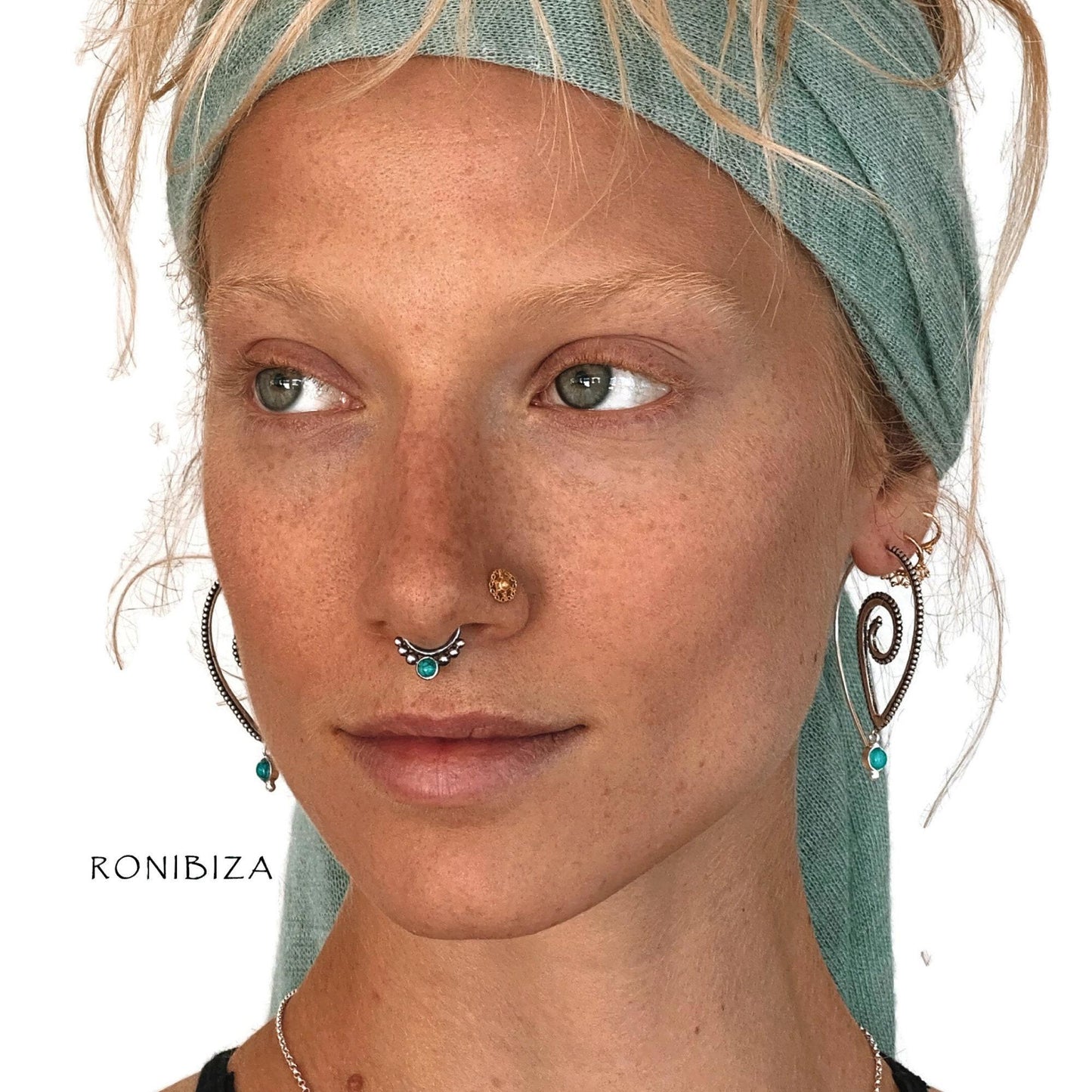 Oversized Spiral Earrings With Turquoise Stone (Code: EB47)