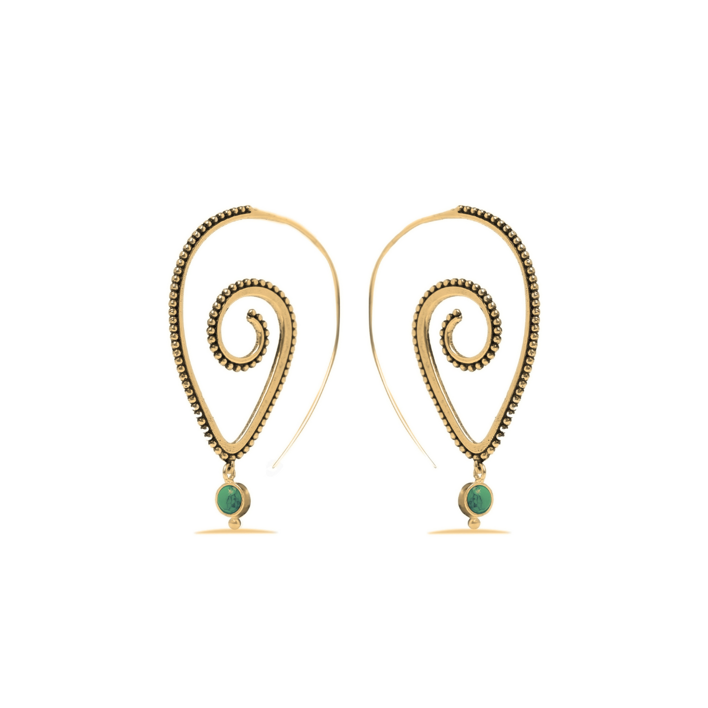 Oversized Spiral Earrings With Turquoise Stone (Code: EB47)