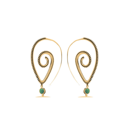 Oversized Spiral Earrings With Turquoise Stone (Code: EB47)