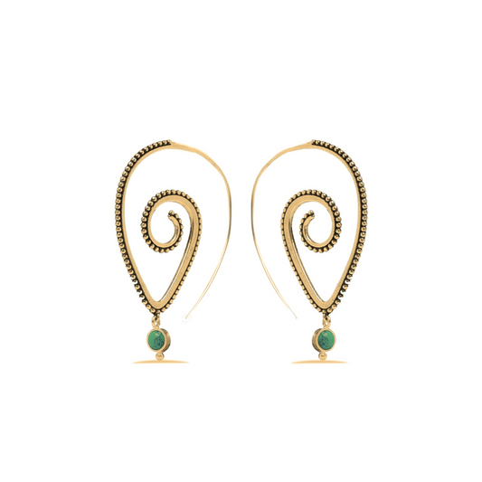 Oversized Spiral Earrings With Turquoise Stone (Code: EB47)