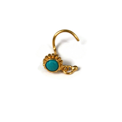 Gemstone Flower Nose Stud With Ball Charm (Code: NS46)
