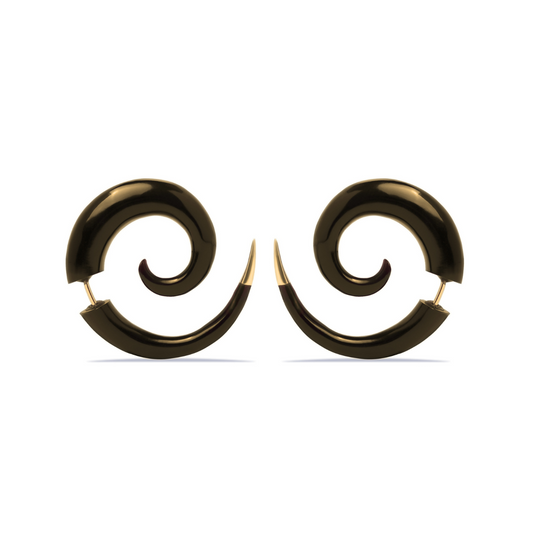 Spiral Fake Gauge Earrings made of Wood with Gold or Silver end