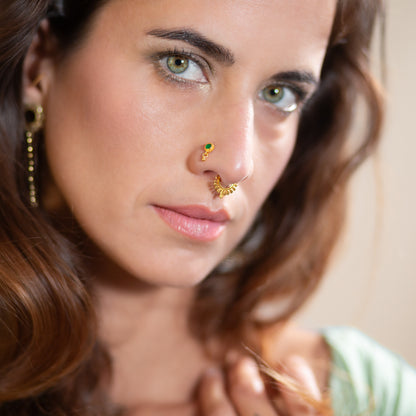 Gemstone Flower Nose Stud With Ball Charm (Code: NS46)