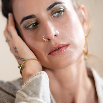 Small Dots With Flower Charm Nose Ring (Code: NL9)