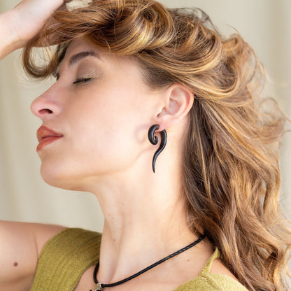 Black Spiral Fake Gauge Earrings made of Wood