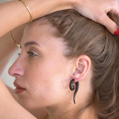 Black Spiral Fake Gauge Earrings made of Wood