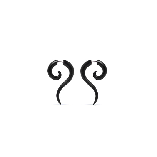 Black Spiral Fake Gauge Earrings made of Wood
