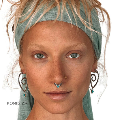Oversized Spiral Earrings With Turquoise Stone (Code: EB47)